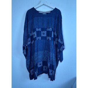 Endless Knot Art Womens Boho Oversized Tunic Dress/Top 3X Blue Ethnic Patchwork